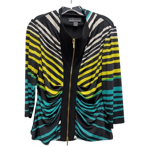Frank Lyman Womens Jacket 10 Multicolor Artsy Striped Ruched Stretch Zip Front - Picture 1 of 5